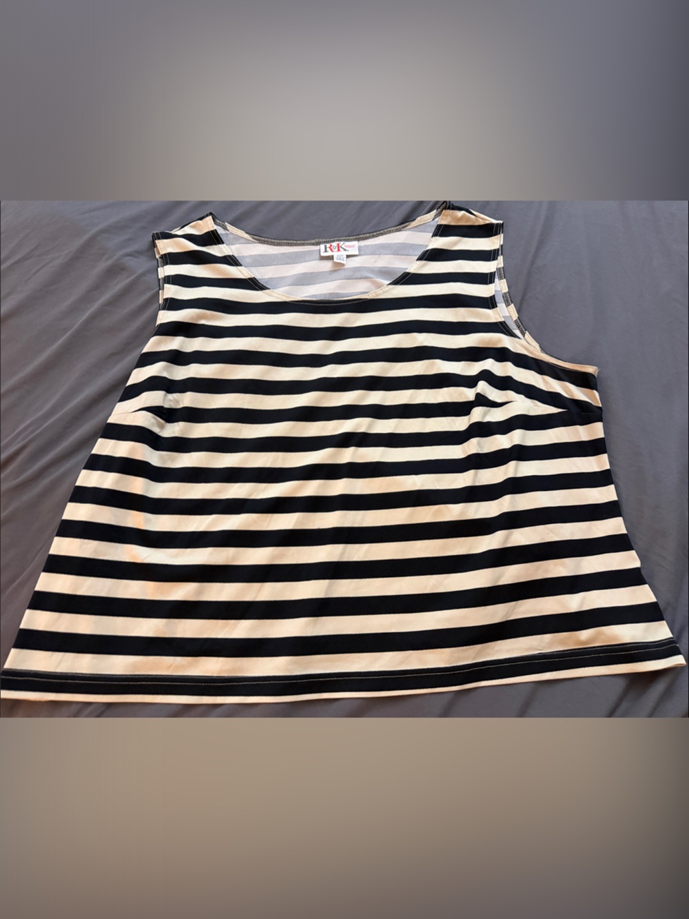 R&K Black & Cream Striped Sleeveless Tank Top